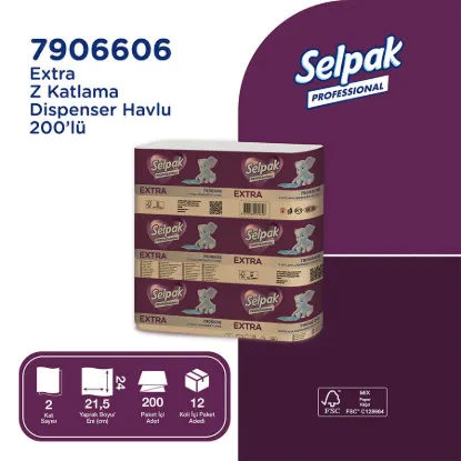 Selpak Professional Extra Z Katlama Dispenser Havlu 21,5 x 24 cm 200 Yaprak - 12'li resmi