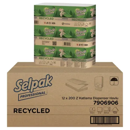 Selpak Profesyonel Recycled Z Katlı Havlu 200 Yaprak - 12'li resmi